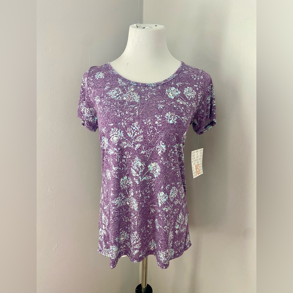 LuLaRoe Classic T Shirt NWT Purple Blue White Floral Short Sleeve